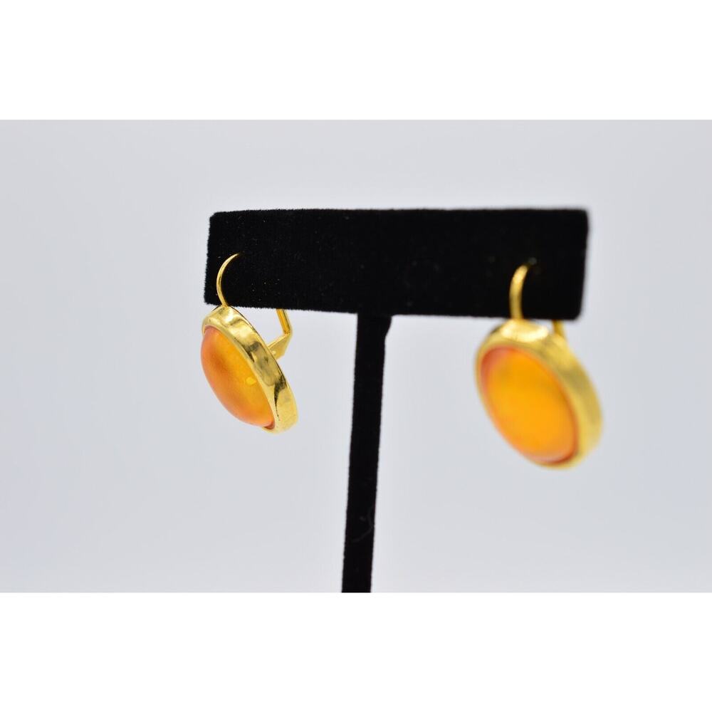 Vintage Cabochon Earrings Matte Orange Jelly Dangle Gold Tone Drop 1980s Binw View 3